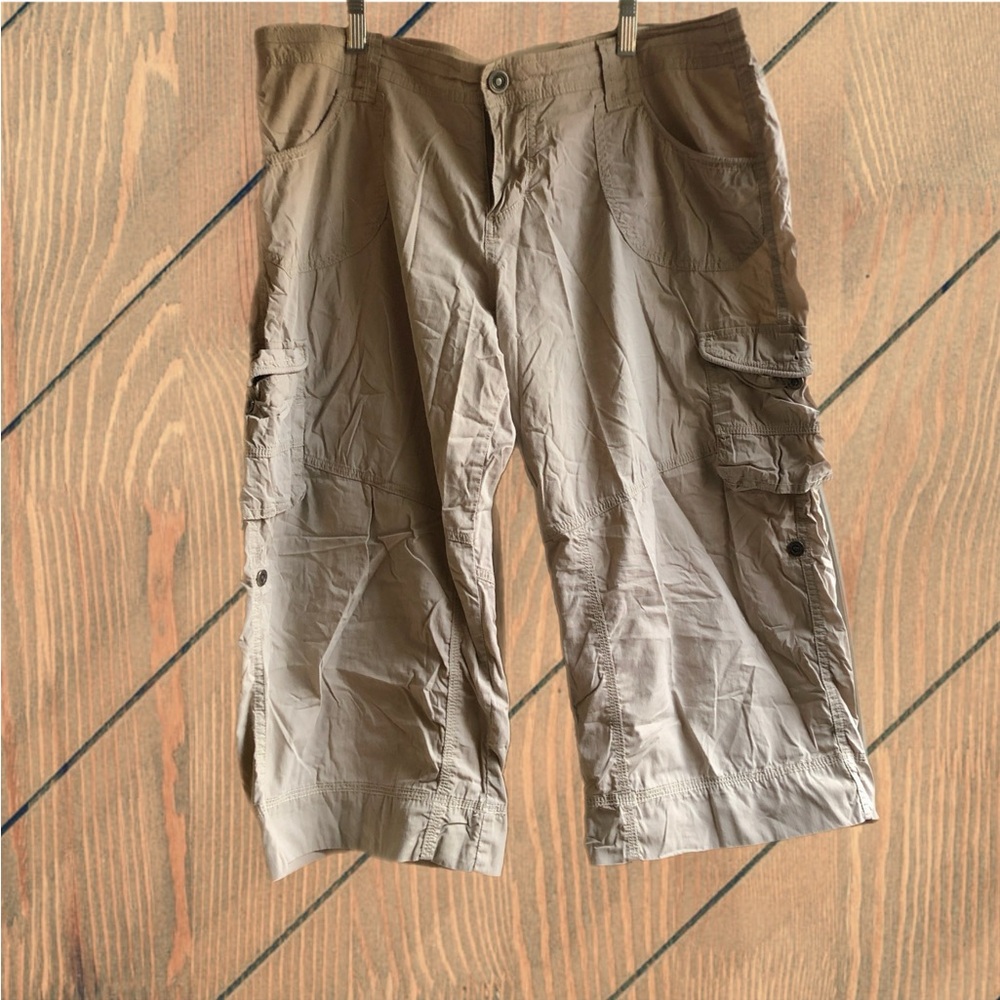 Kuhl Capris Cotton Stretch Convertible Legs Cargo Pockets Tan Taupe 14